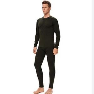 EnerWear Unisex Merino Wool Seamless Thermal Long John Set, army green L/XL